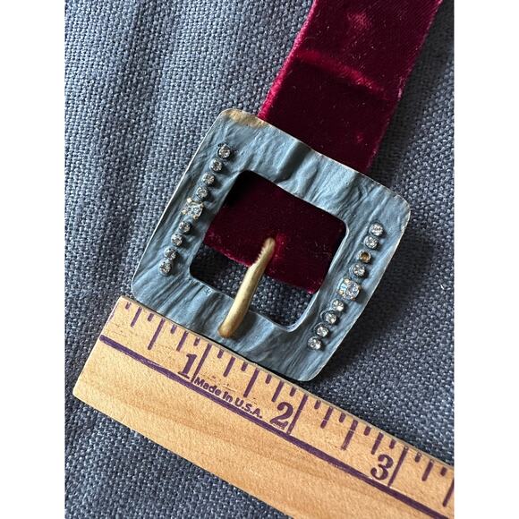 vintage SAINT LAURENT velvet calfskin leather BELT metal jeweled buckle glam s 2 - Picture 2 of 16